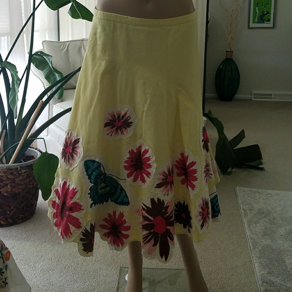 Yellow flower and butterfly Anthropologie skirt